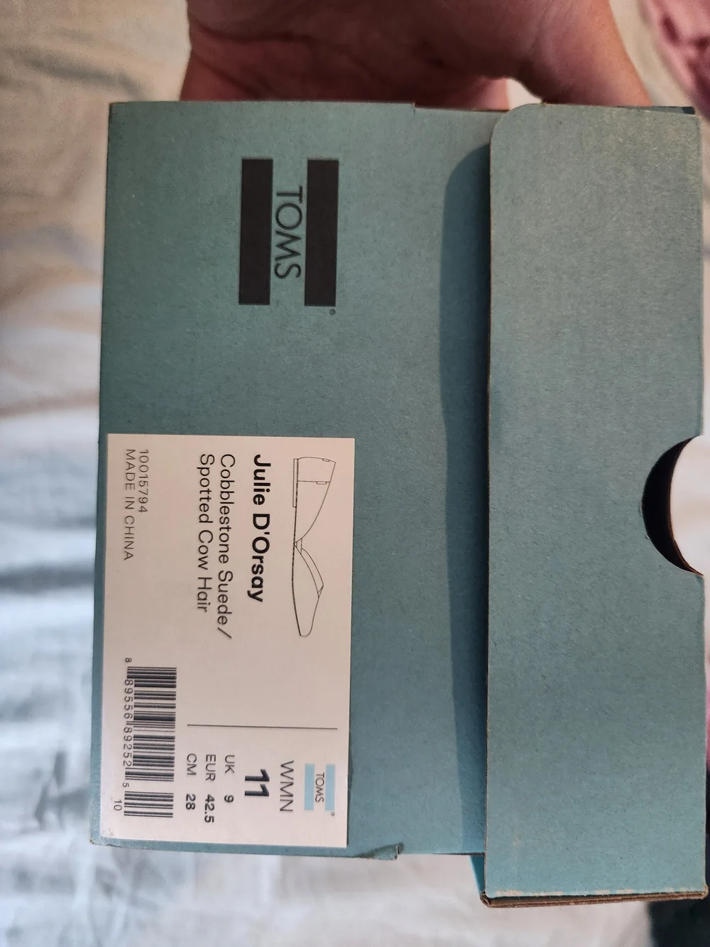 TOMS Womens Size 11: Cobblestone Suede/ Spotted Cow Hair